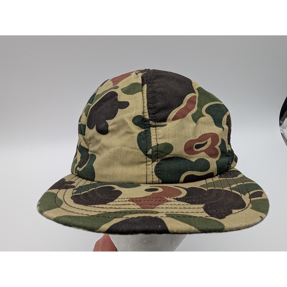 Vintage DeLONG Camo Snapback Hat Mens Large Duck Hunter Camouflage Made in USA